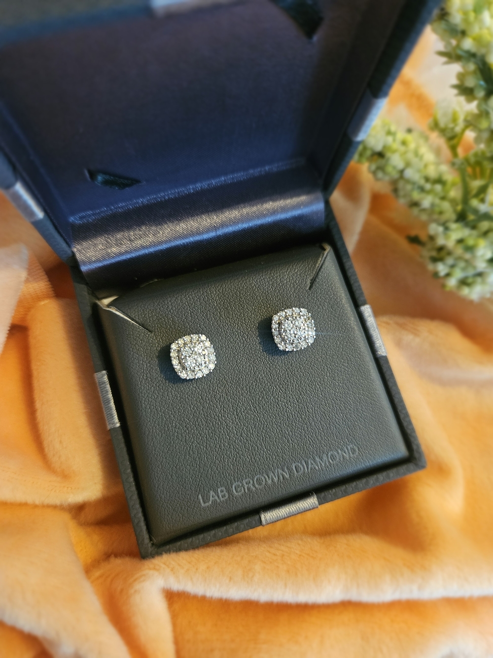 Diamond & Sterling Silver Cushion Stud Earrings